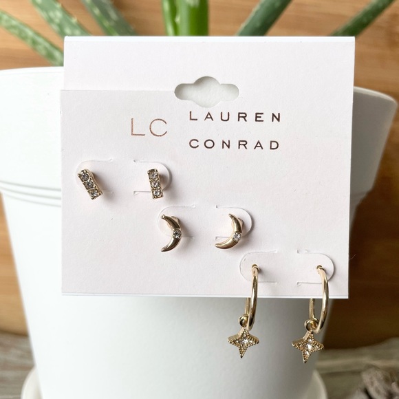 LC Lauren Conrad Jewelry - NWT LC LAUREN CONRAD Moon stud star hoop stud earrings, three pairs included